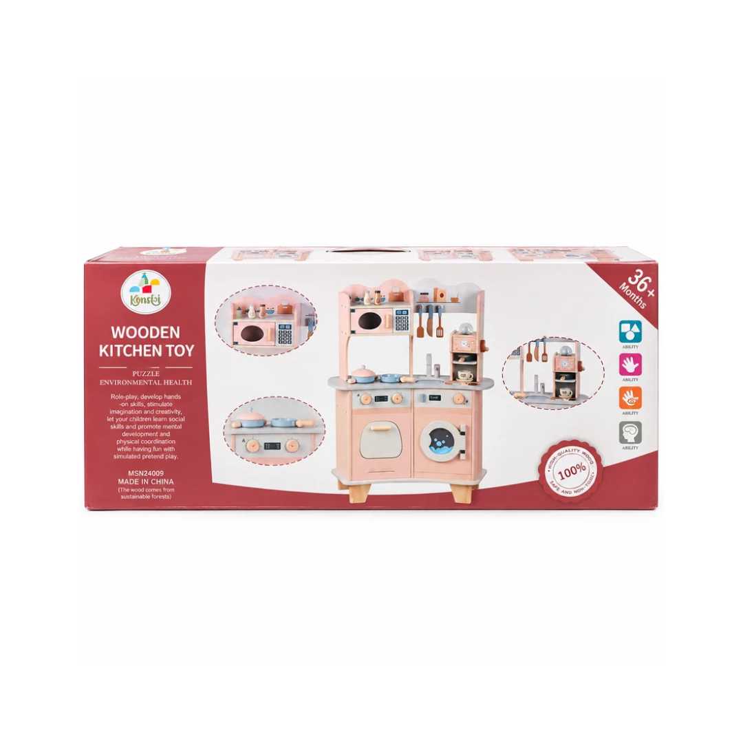 Wooden Kitchen Play Set for Kids with Microwave, Stove & Accessories 36+ Months