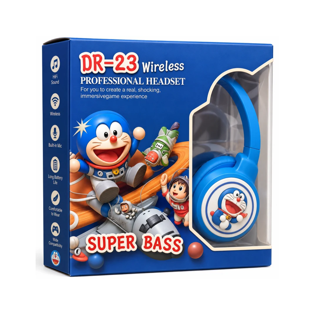 Doraemon DR-23 Kids Wireless Headphones with Super Bass – Blue