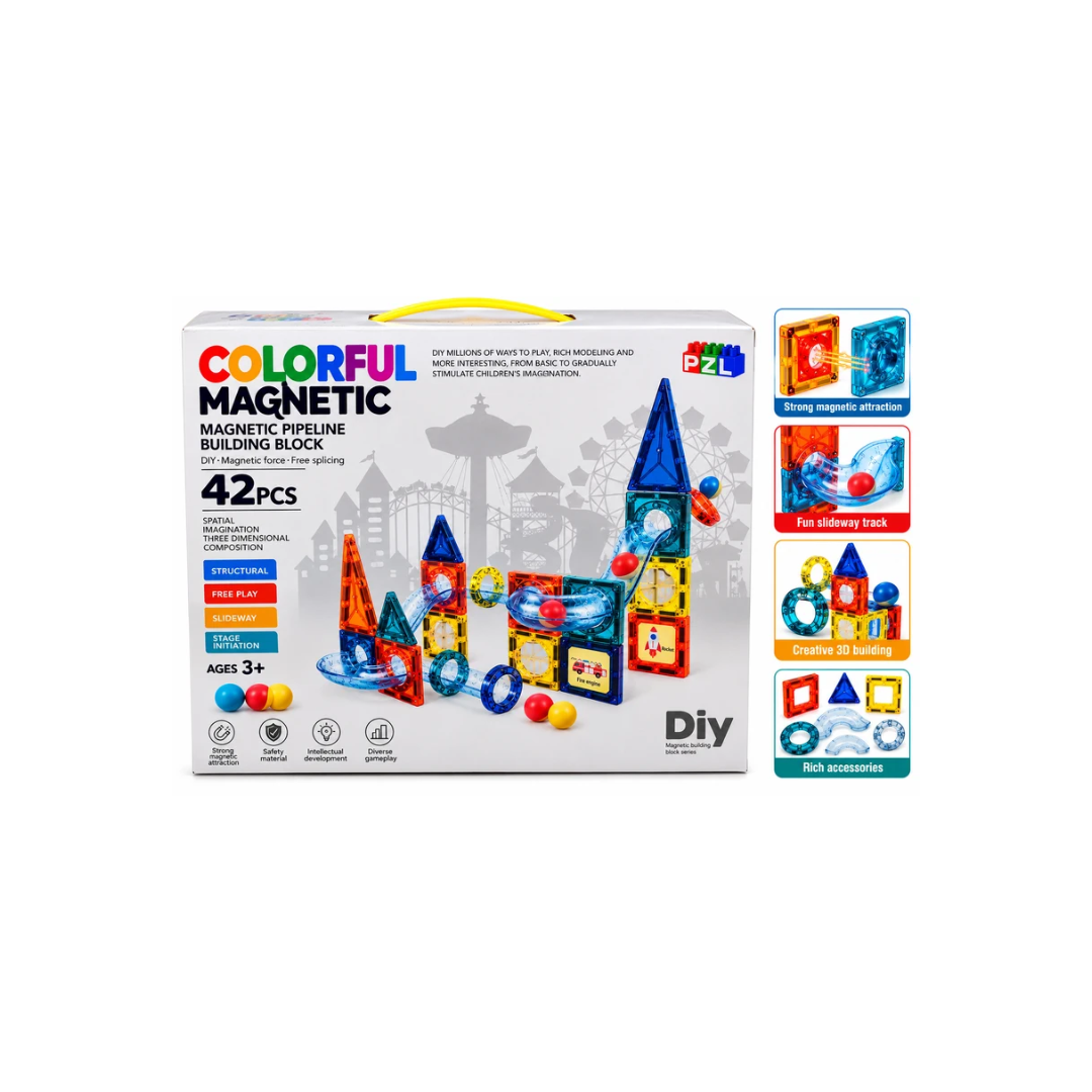 Colorful Magnetic Pipe Building Blocks 42 Pcs DIY Construction Set for Kids 3+