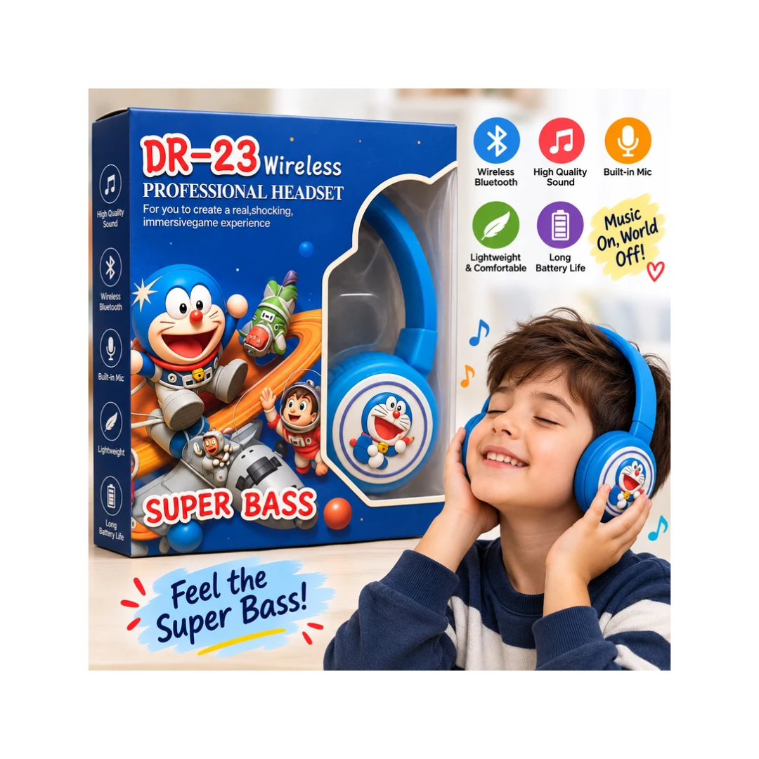 Doraemon DR-23 Kids Wireless Headphones with Super Bass – Blue