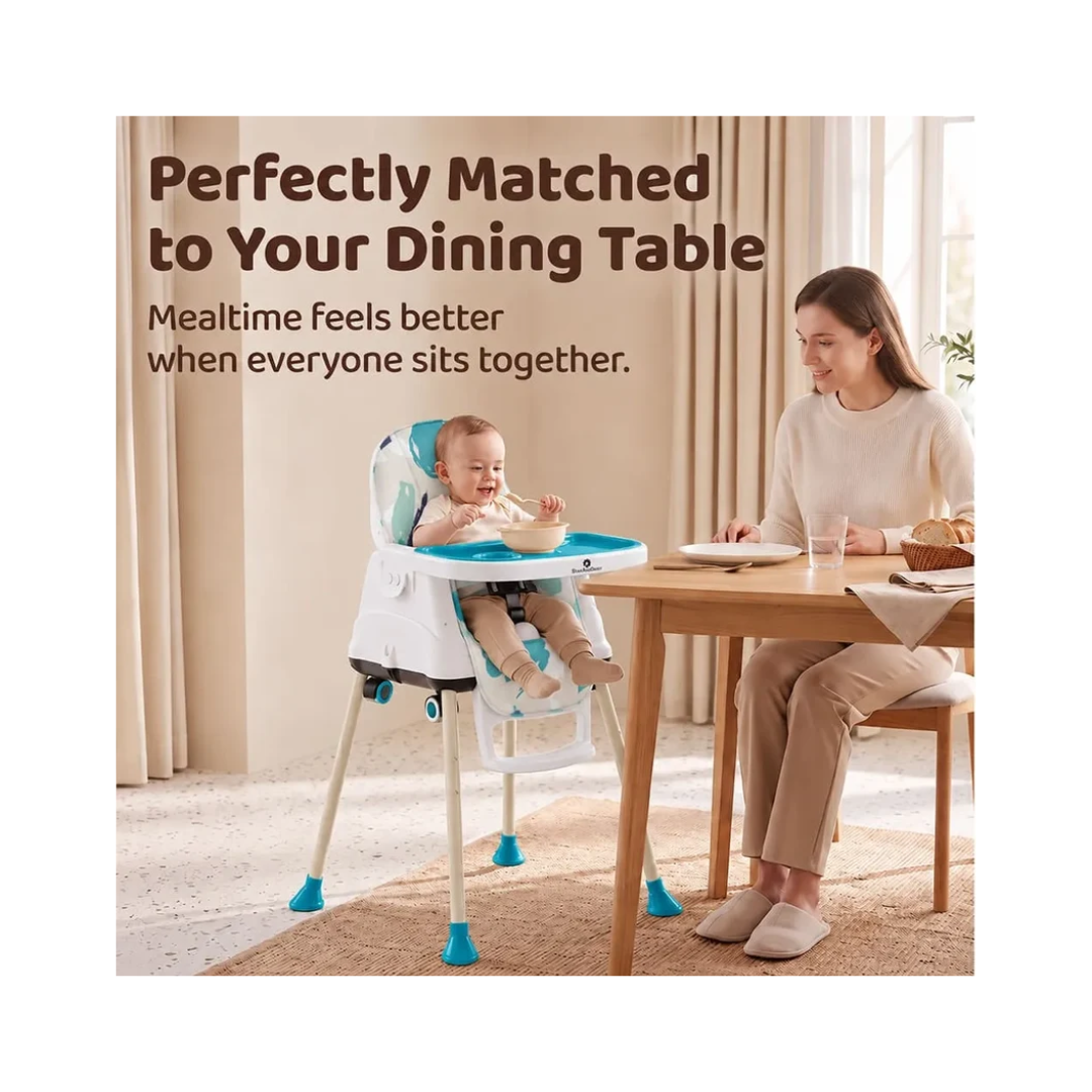 StarAndDaisy 3-in-1 Baby High Chair with Adjustable Double Tray & 3-Point Safety Belt – Blue & White