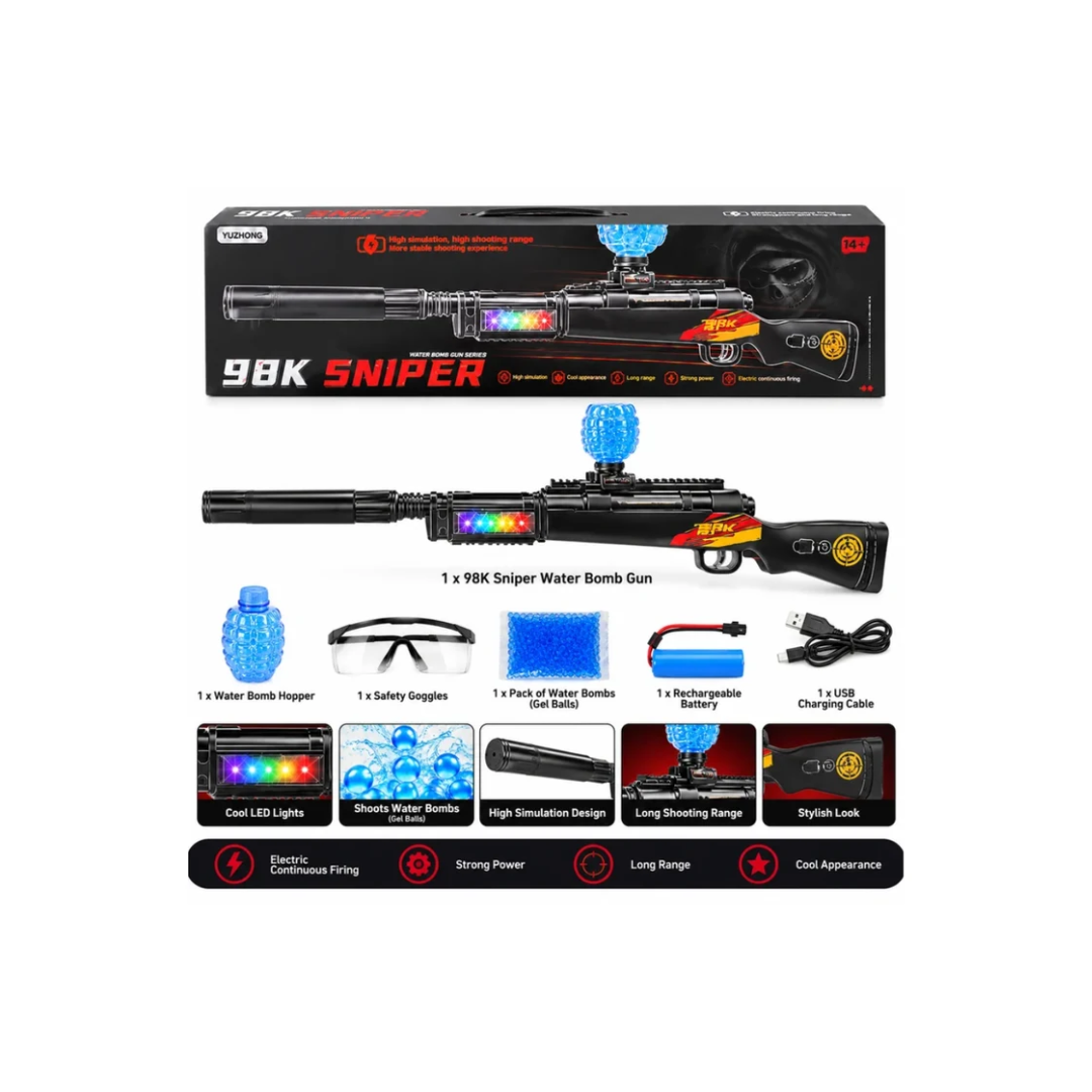 98K Sniper Electric Soft Bullet Toy Gun with Automatic Firing, Light & Sound