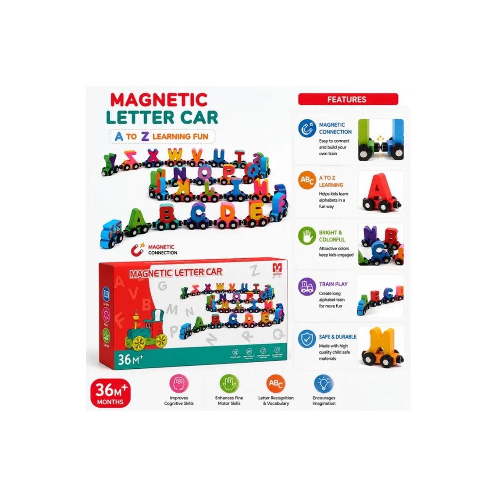 Magnetic Alphabet Letter Train Car Set – Educational ABC Learning Toy for Kids