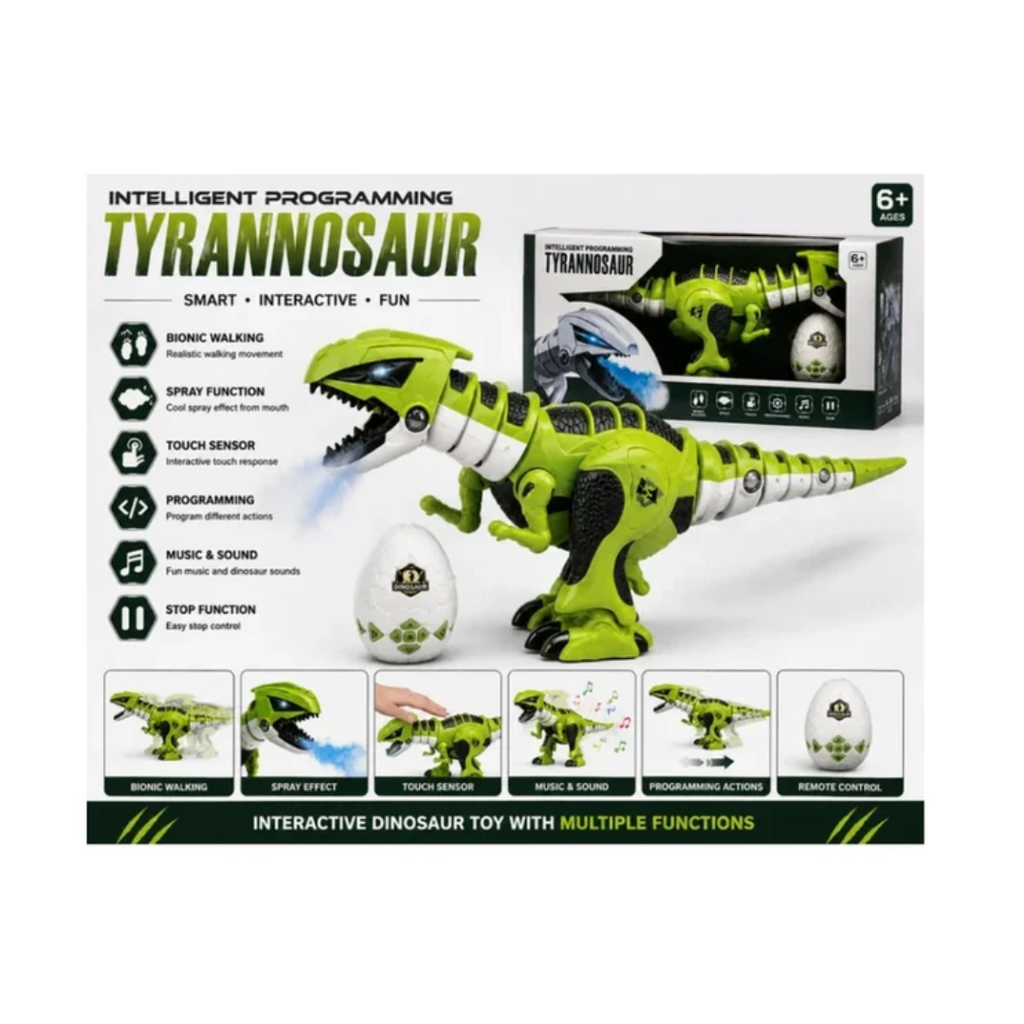 remote Control Intelligent Programming Tyrannosaur Interactive Dinosaur Toy with Spray, Touch & Music