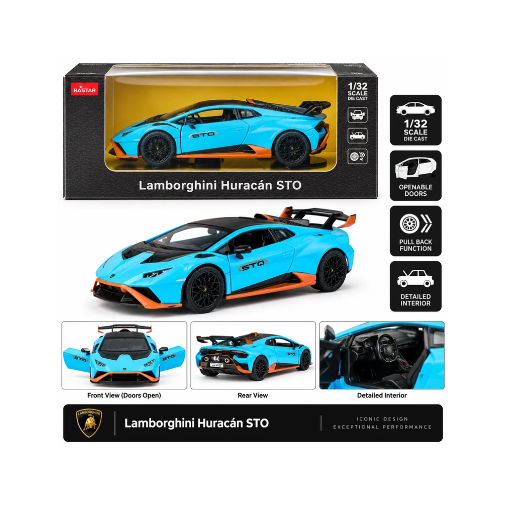 Rastar Lamborghini Huracán STO 1:32 Scale Die-Cast Model Car – Blue