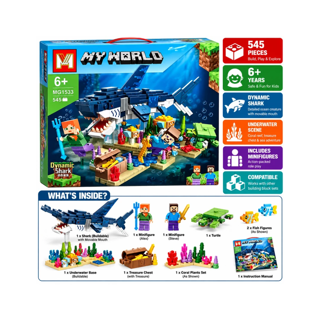 My World Dynamic Shark Building Blocks Set – 545 PCS | MG1533 | Ages 6+