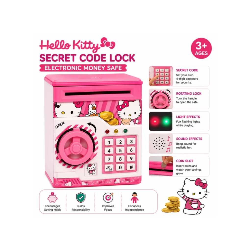 Hello Kitty Secret Code Lock Electronic Money Safe Piggy Bank for Kids