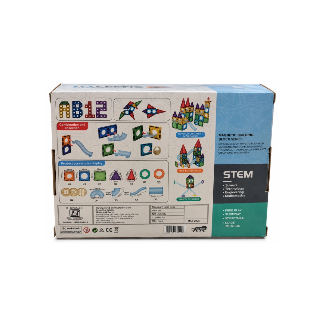 Maru & Sons Magnetic Tiles Rolling Ball Building Blocks 45 Pcs STEM Construction Set for Kids 3+