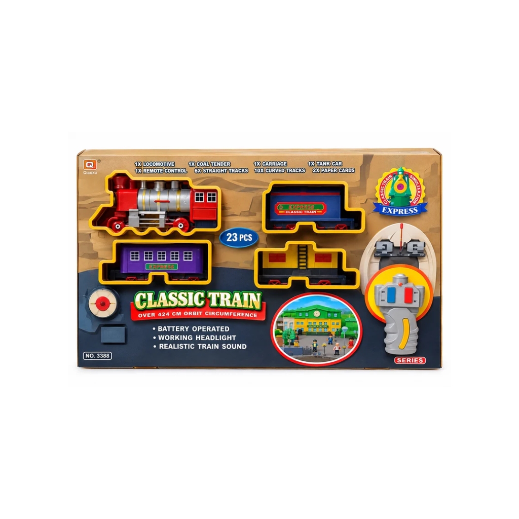 Classic Train 23 Pcs Remote Control Railway Set – Battery Operated Train with Light & Sound