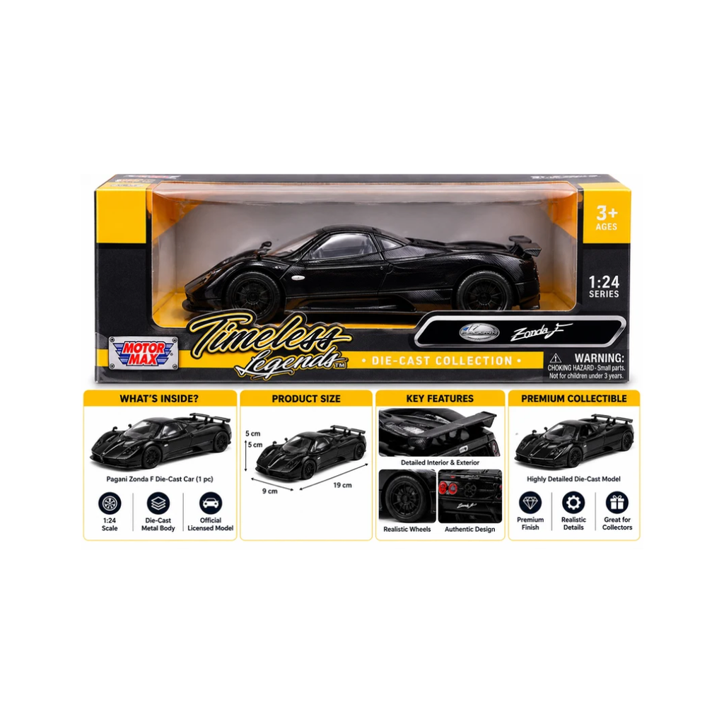 Motor Max Pagani Zonda F 1:24 Scale Die-Cast Model Car – Black | Timeless Legends Collection