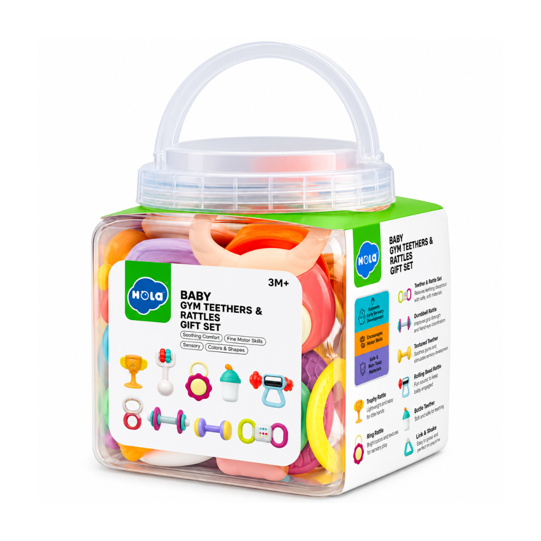 Hola Baby Gym Teethers & Rattles Gift Set 10-Piece Newborn Sensory Toy Set