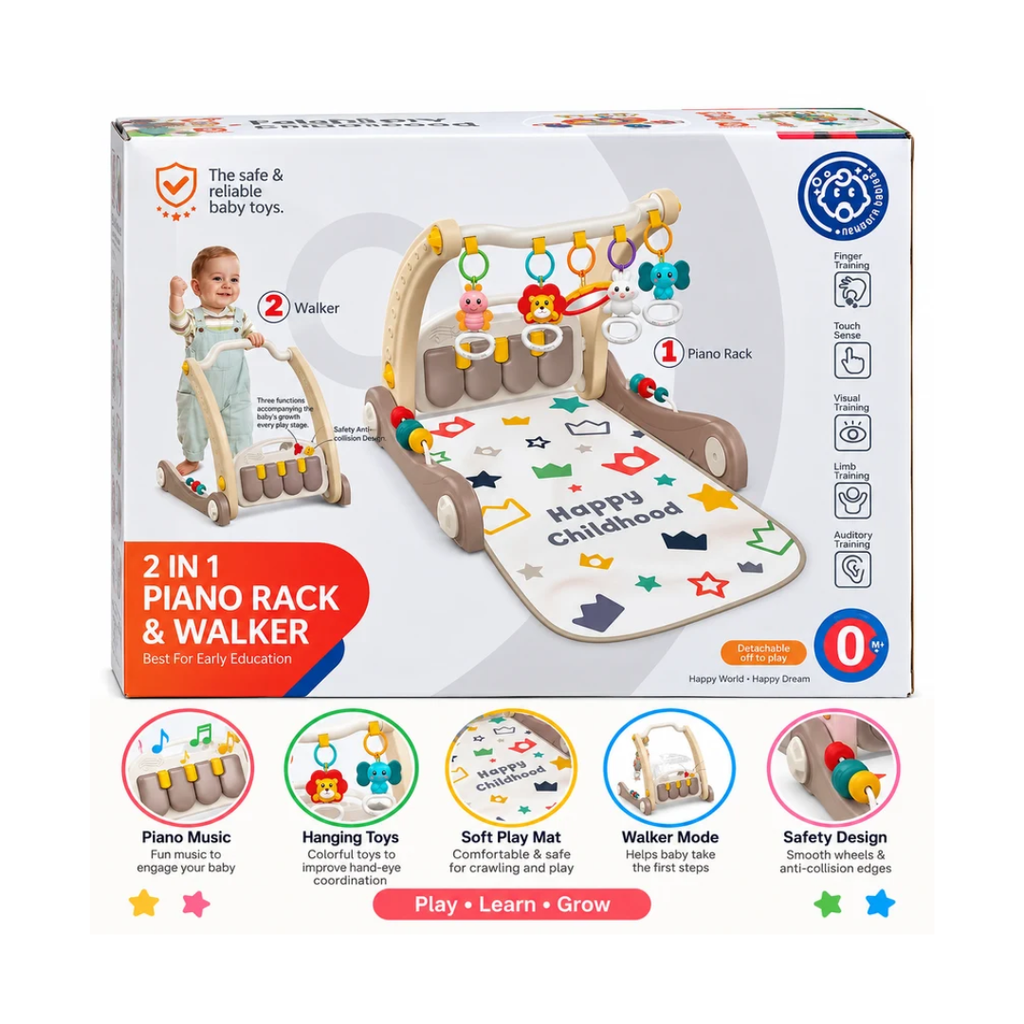 Huanger 2-in-1 Baby Piano Rack & Walker with Activity Play Mat – 0M+