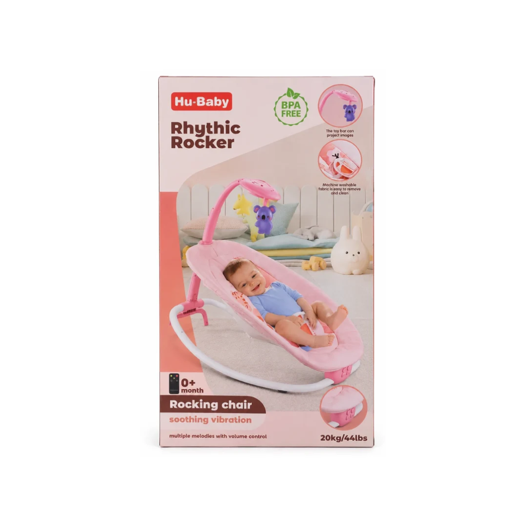 Hu-Baby Rhythmic Rocker Baby Rocking Chair with Soothing Vibration, Music & Projector – Pink | 0M+