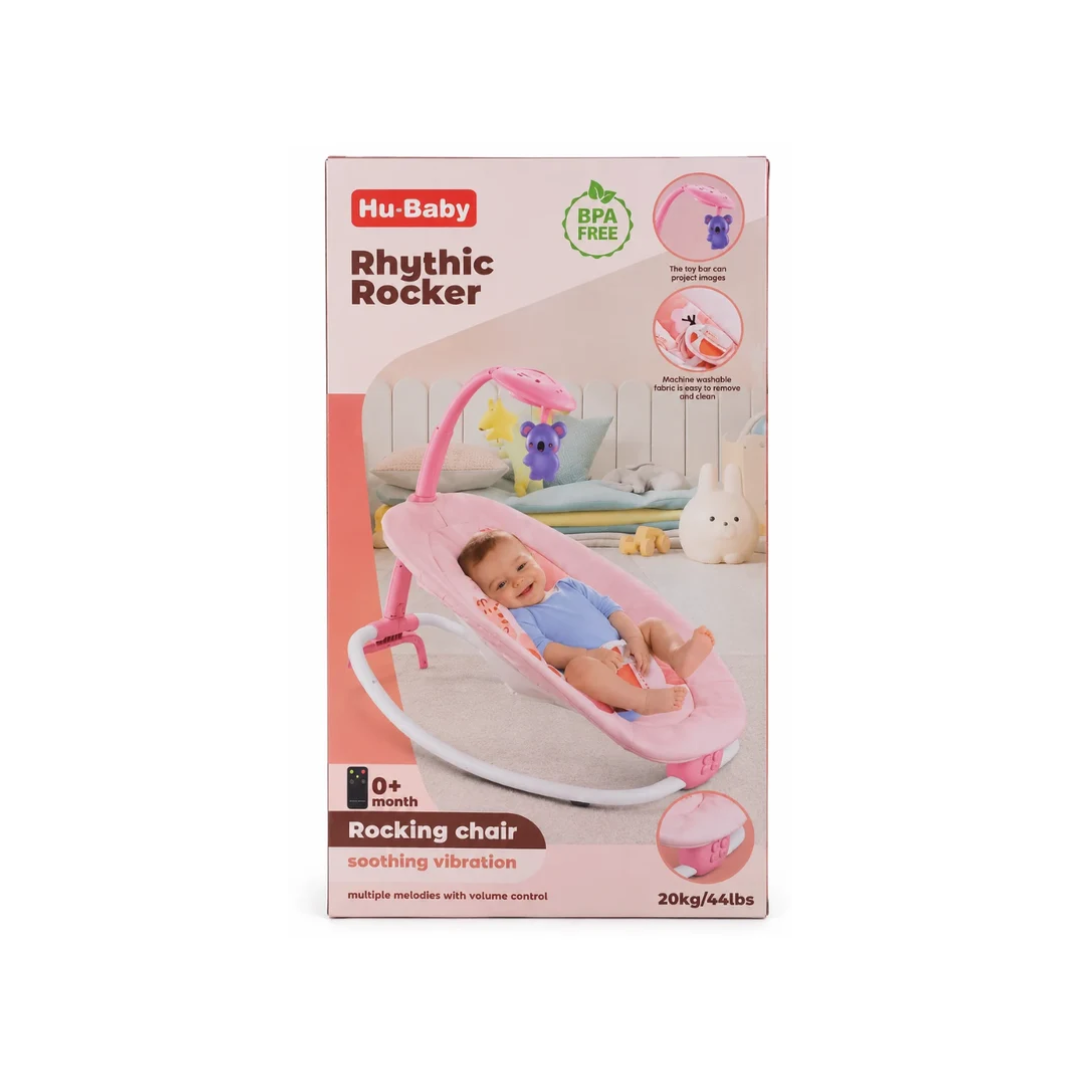 Hu-Baby Rhythmic Rocker Baby Rocking Chair with Soothing Vibration, Music & Projector – Pink | 0M+