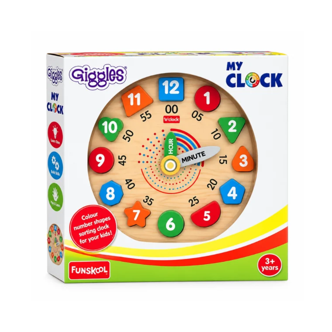 Funskool Giggles My Clock – Wooden Time Learning & Number Matching Educational Toy