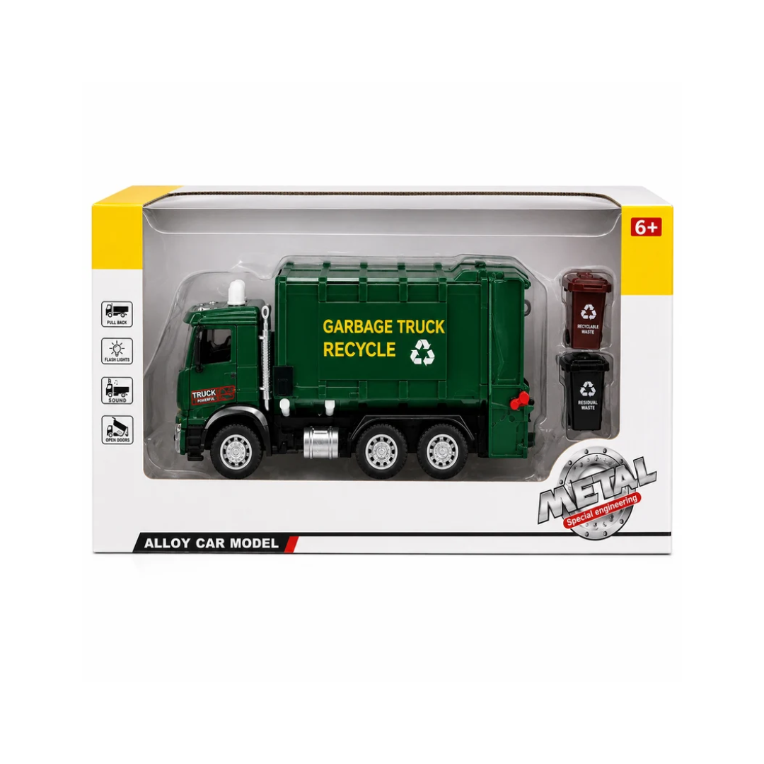 Metal Garbage Truck Recycle Vehicle Light and Sound Toy for Kids – Green