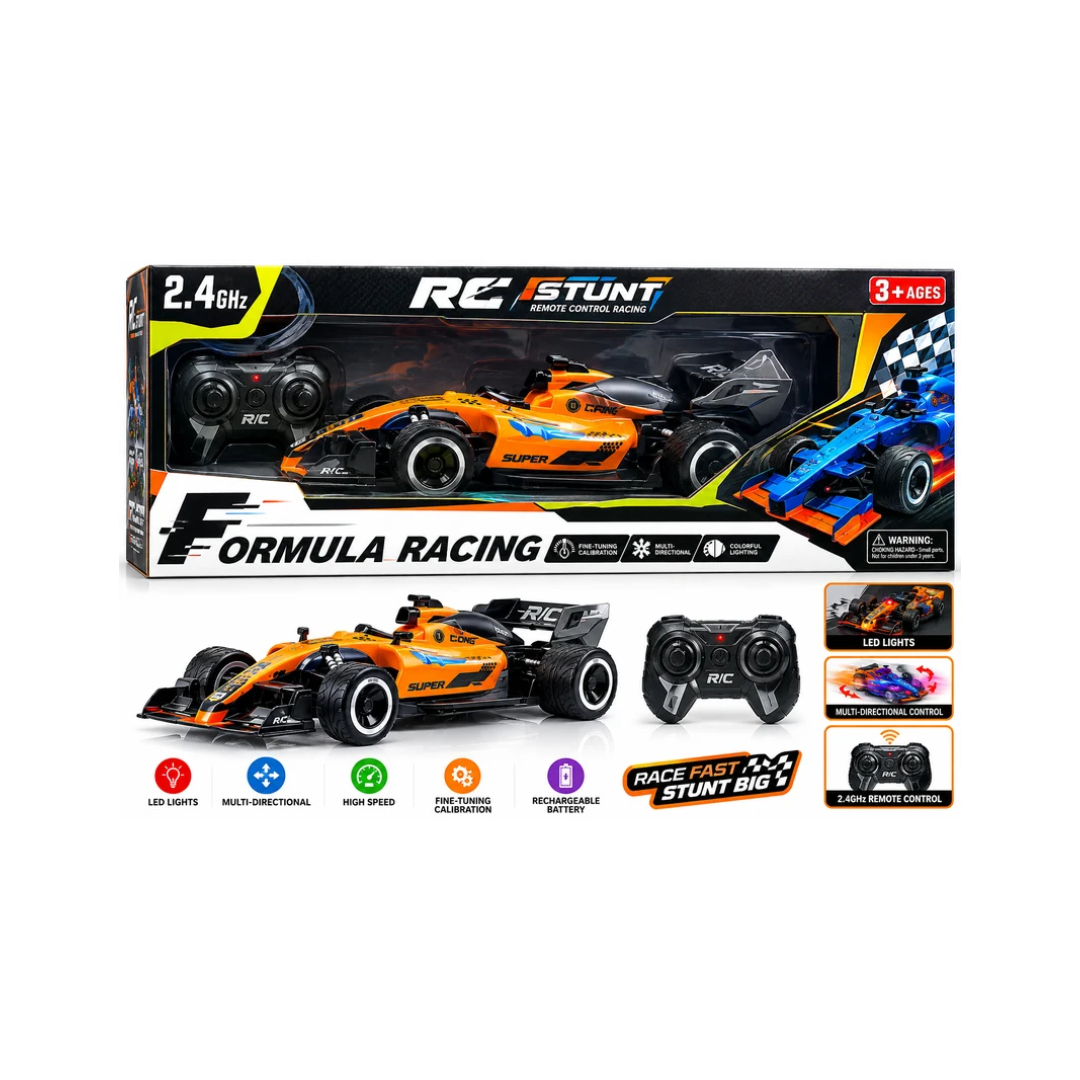2.4GHz Remote Control Formula Racing Car Stunt Toy with Lights for Kids 3+ Years