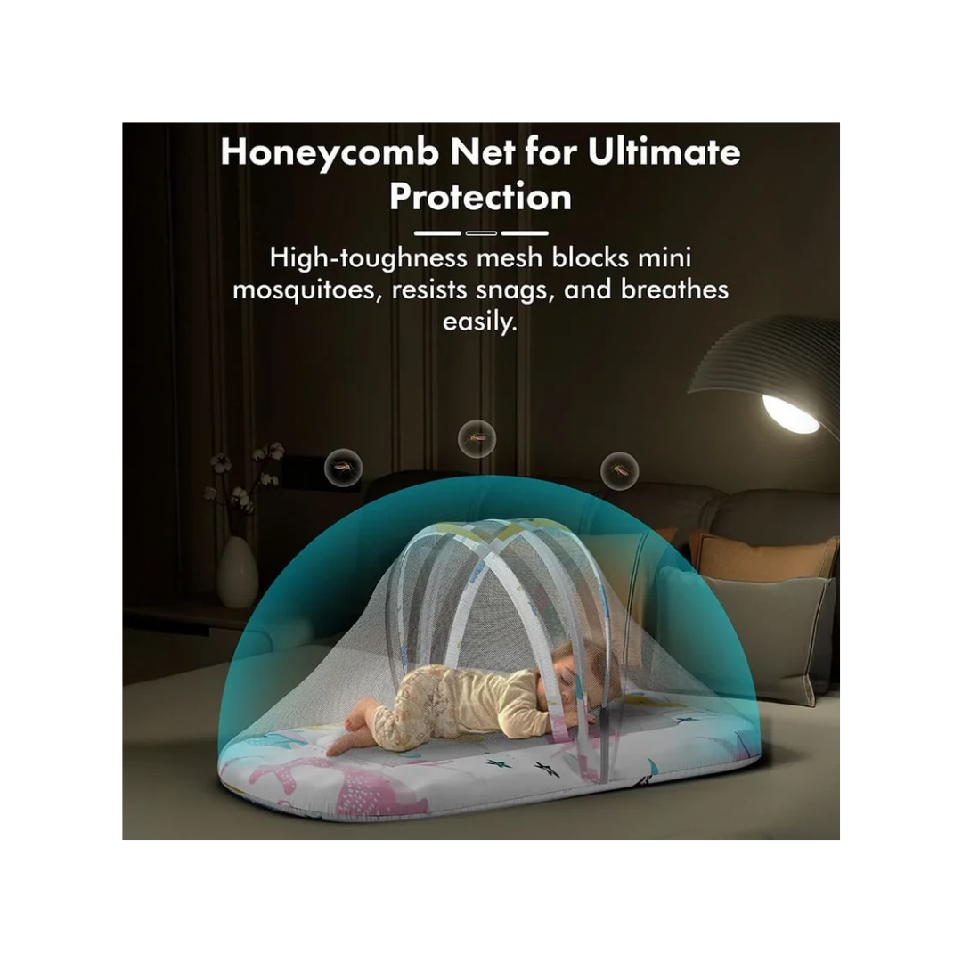 StarAndDaisy Baby Bed Set with Mosquito Net & Sleeping Bag Combo – Travel-Friendly Newborn Bed, Animal Print
