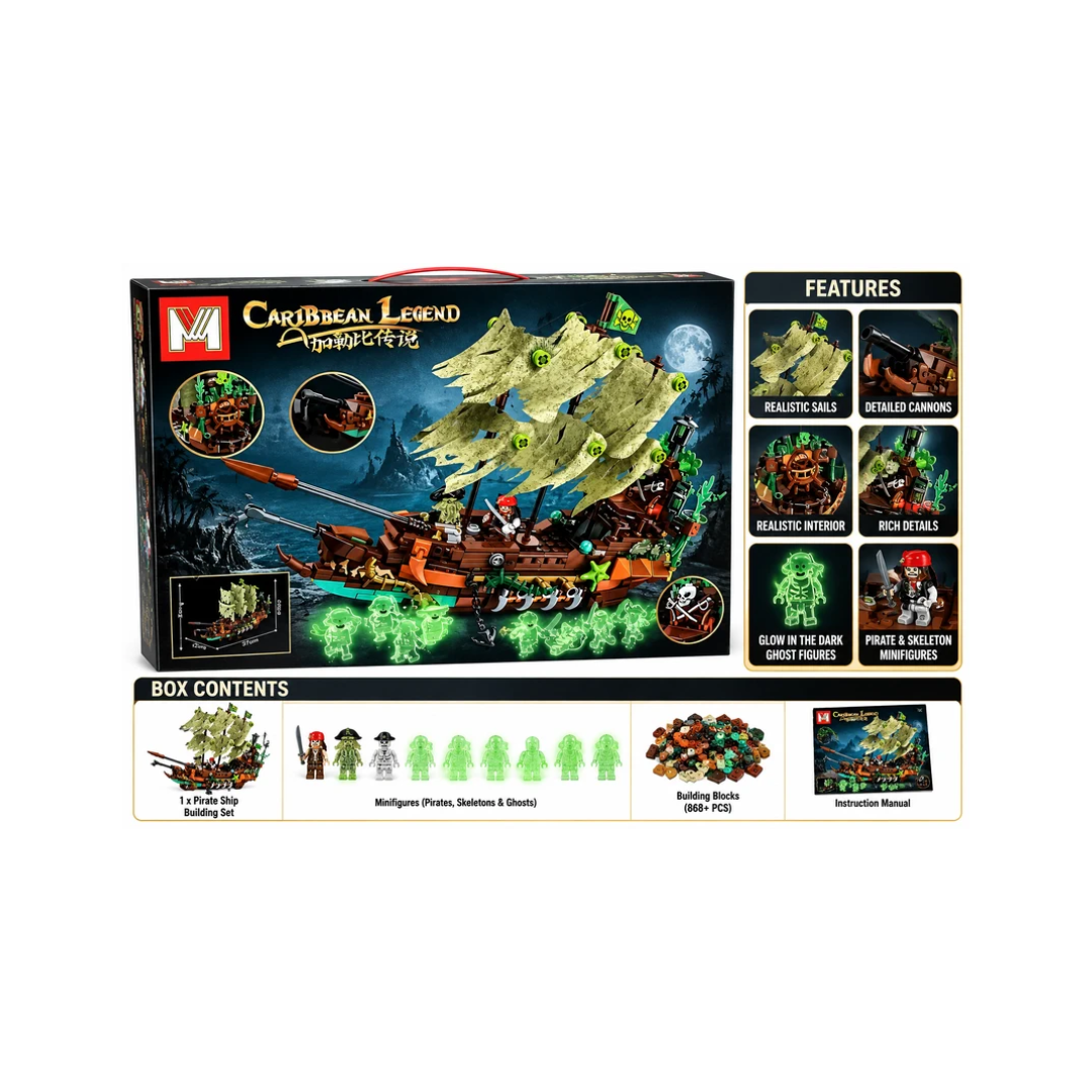Caribbean Legend Ghost Pirate Ship Building Blocks Set – 6+ Years