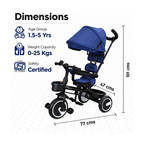R For Rabbit Tiny Toes T30 Ace Tricycle For Kids With Adjustable Parental Control Denim Blue