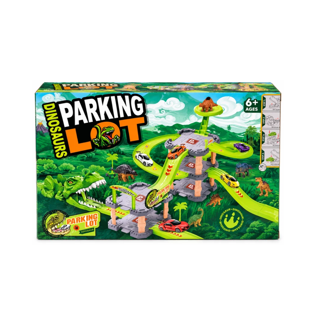 Dinosaur Parking Lot Toy Set with Vehicle Launching Playset for Kids 3+ Years