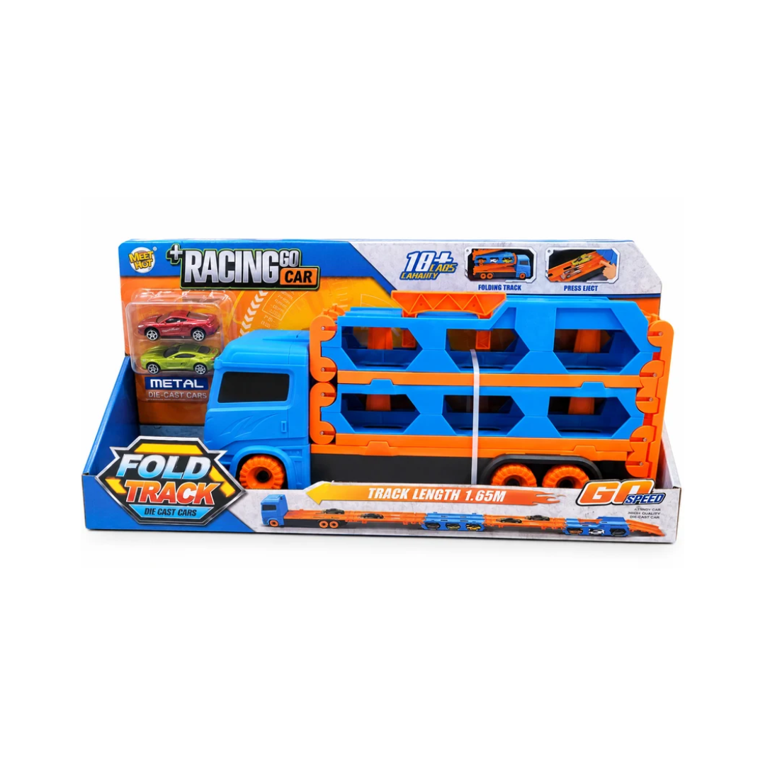 Racing Go Car Fold Track Die-Cast Cars Transport Truck with 1.65M Foldable Track and 2 Mini Cars