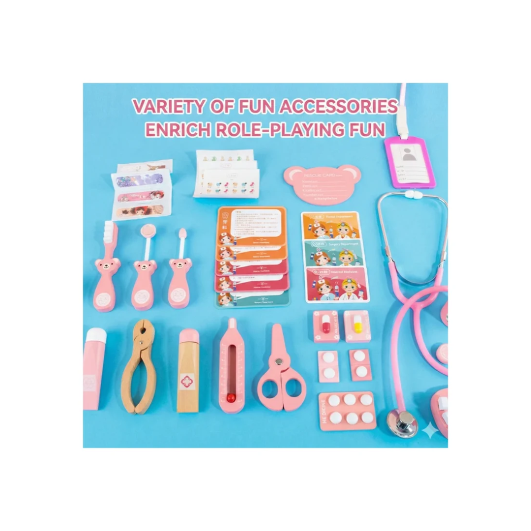 Wooden Doctor Themed Toy Set for Kids – Pretend Play Medical Role Play Kit
