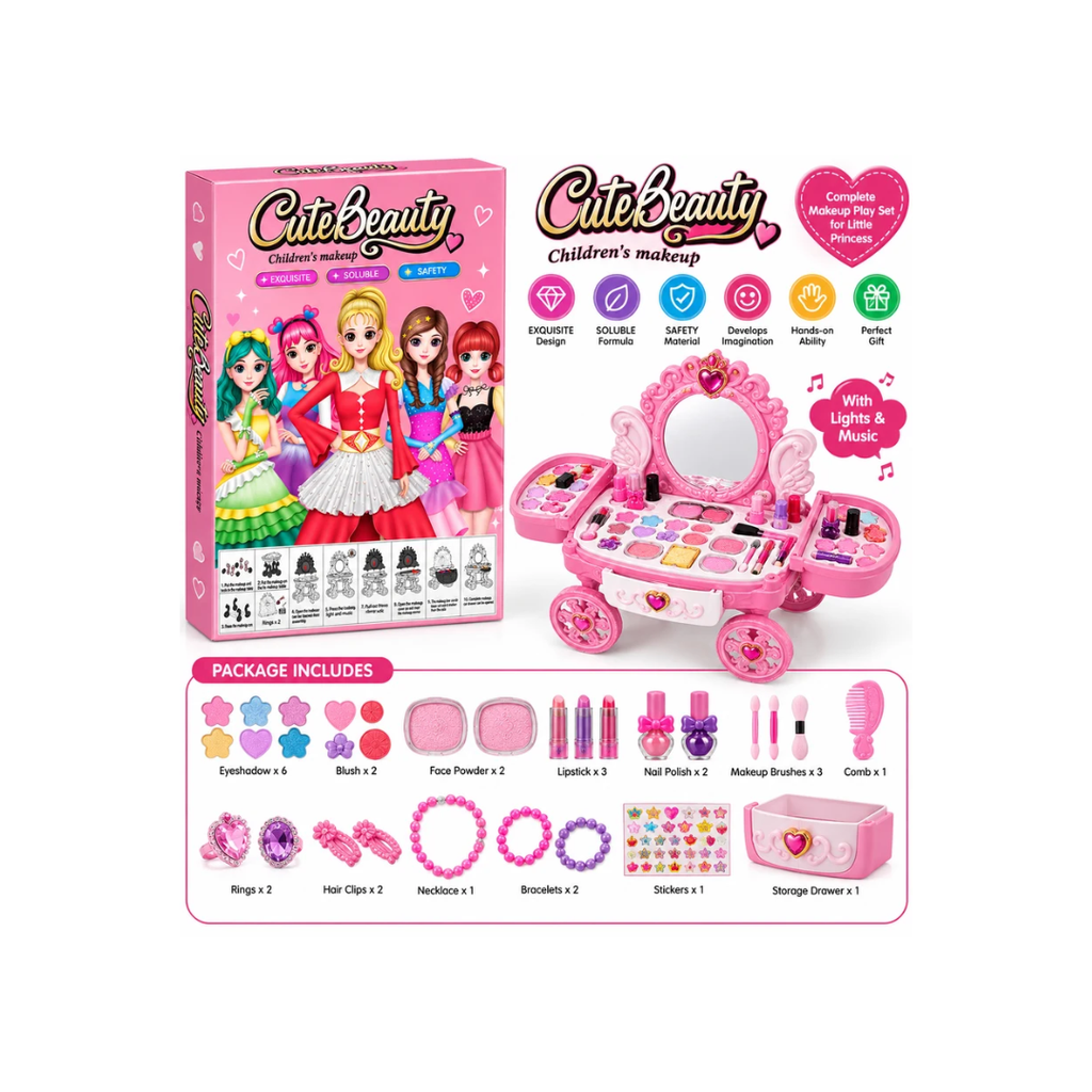 Cute Beauty Children’s Makeup Trolley Play Set – Pretend Beauty & Makeup Kit for Kids