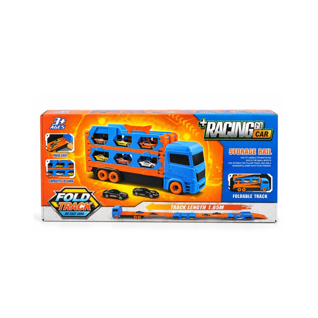 Racing Go Car Fold Track Die-Cast Cars Transport Truck with 1.65M Foldable Track and 2 Mini Cars