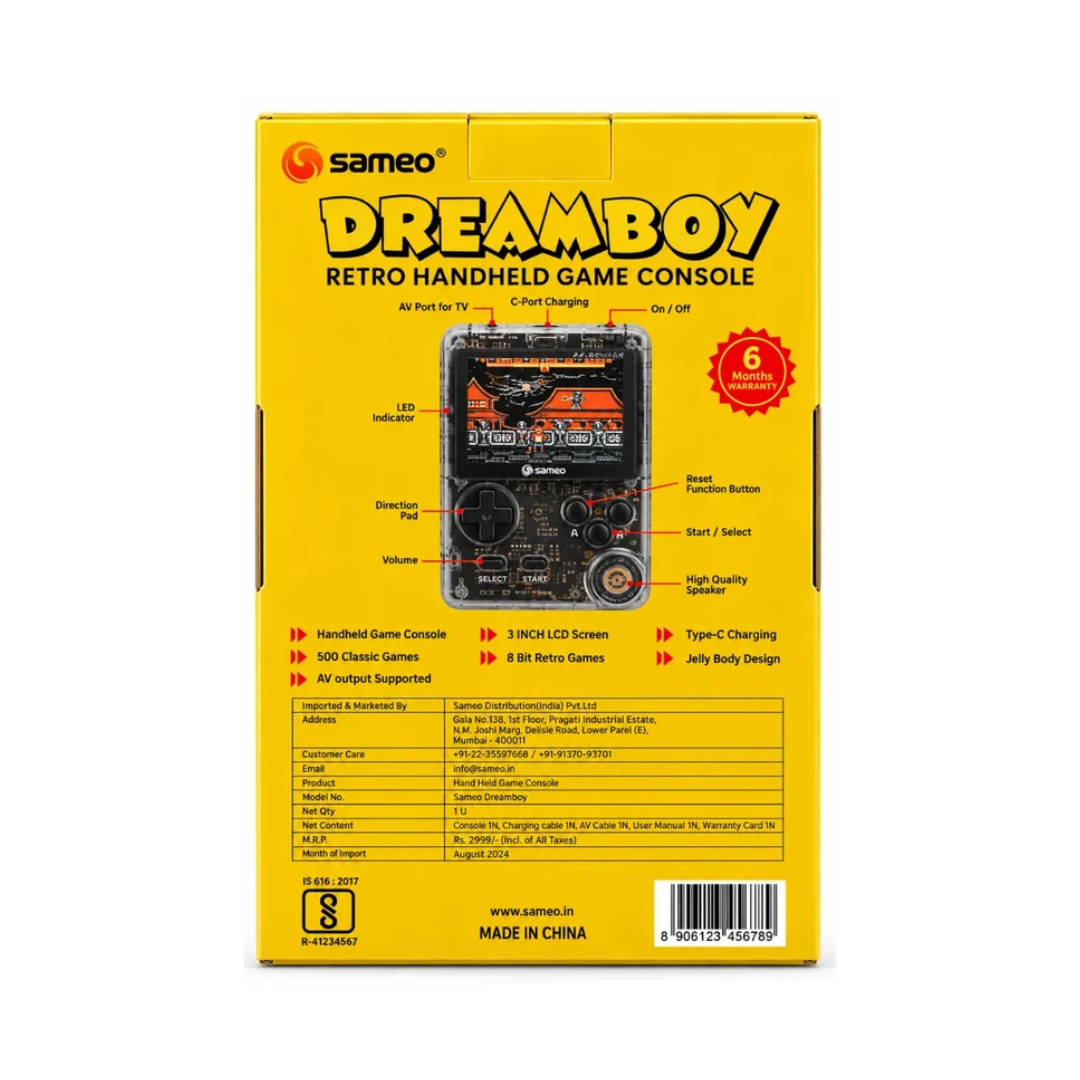 Sameo Dreamboy Retro Handheld Game Console – 500 Classic Games | 3-Inch LCD | Type-C Charging – Purple