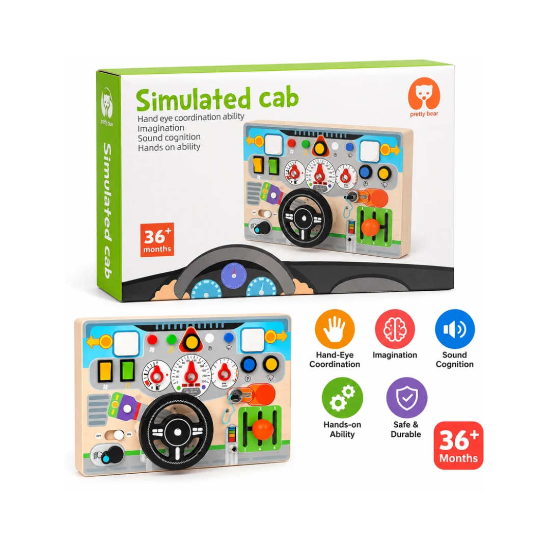 Pretty Bear Simulated Car Driving Busy Board – Steering Wheel Activity Toy for Kids 36M+
