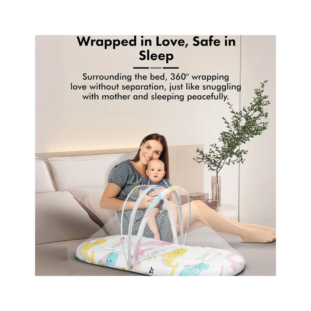 StarAndDaisy Baby Bed Set with Mosquito Net & Sleeping Bag Combo – Travel-Friendly Newborn Bed, Animal Print