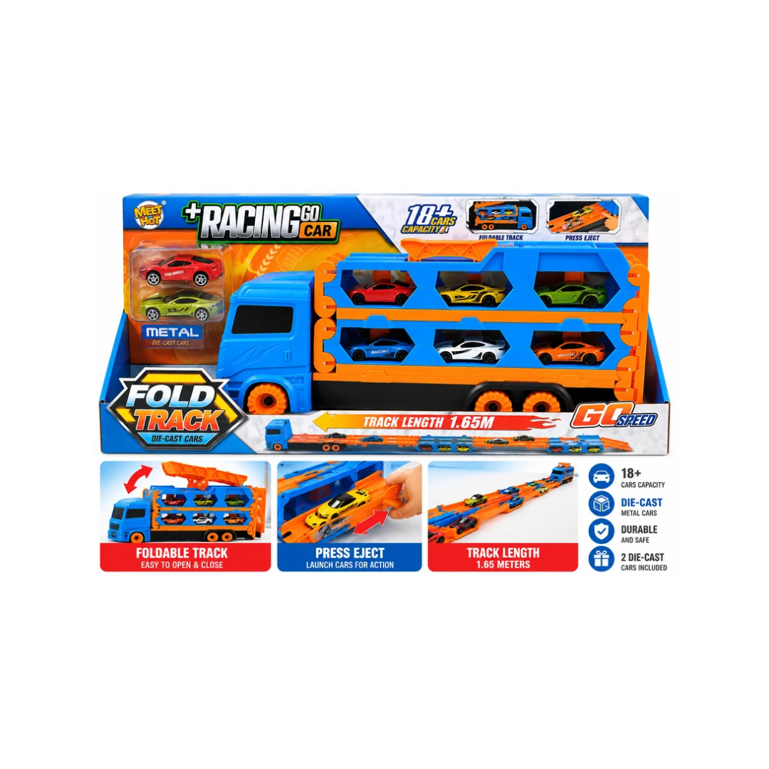 Racing Go Car Fold Track Die-Cast Cars Transport Truck with 1.65M Foldable Track and 2 Mini Cars