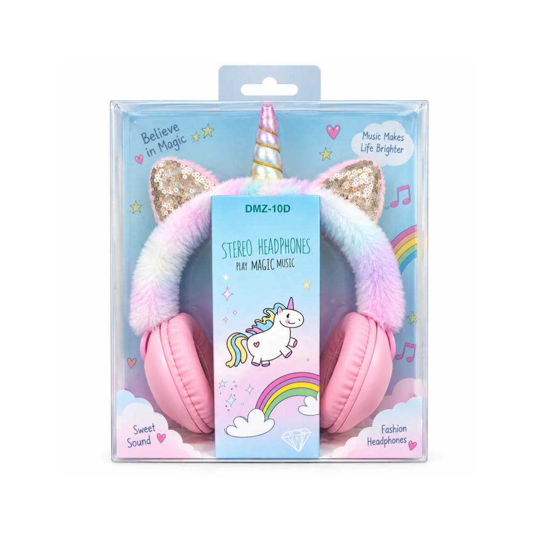 Kids Unicorn Furry Stereo Headphones with Sequin Ears DMZ-10D