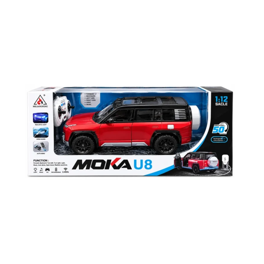 Shuangfeng MOKA U8 1:12 Scale RC SUV Car | 2.4GHz Remote Control Off-Road Vehicle with Dynamic Lights, Sound, Auto Parking & USB Rechargeable Battery – Red