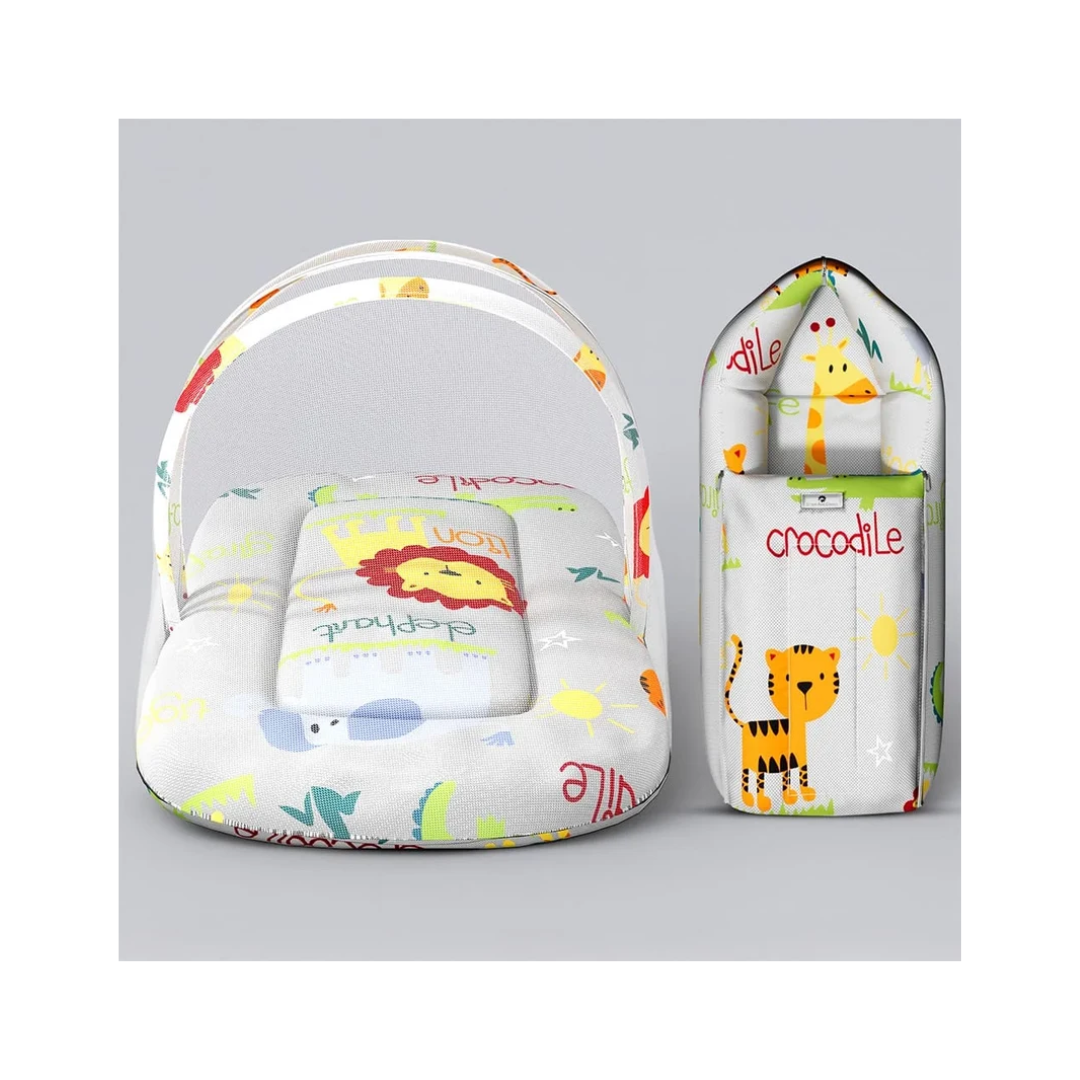 StarAndDaisy Baby Bed Set with Mosquito Net & Sleeping Bag Combo – Travel-Friendly Newborn Bed, Animal Print