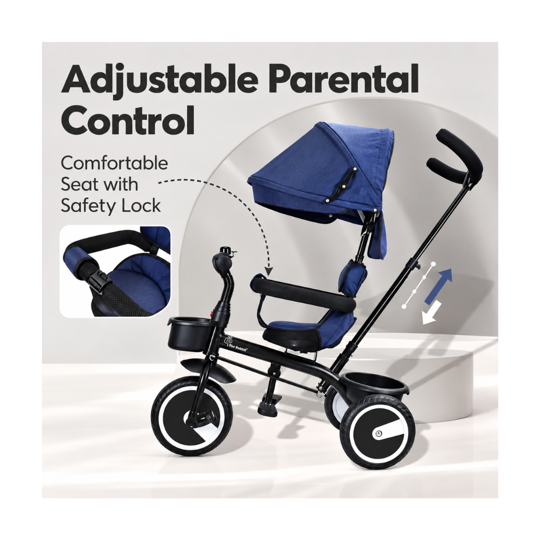 R For Rabbit Tiny Toes T30 Ace Tricycle For Kids With Adjustable Parental Control Denim Blue