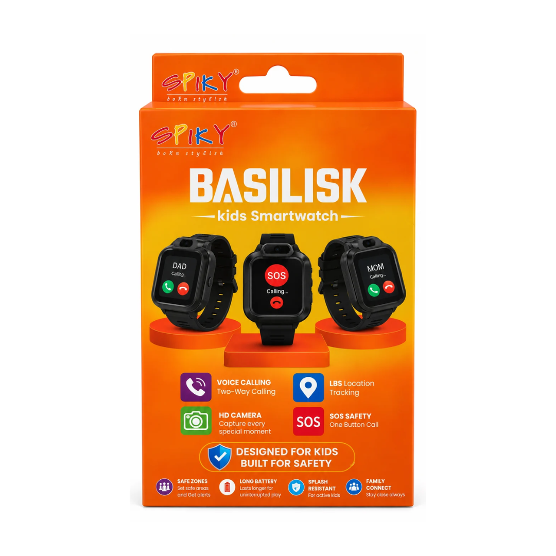 SPIKY BASILISK Kids Smartwatch with Voice Calling, LBS Location Tracking, HD Camera Black