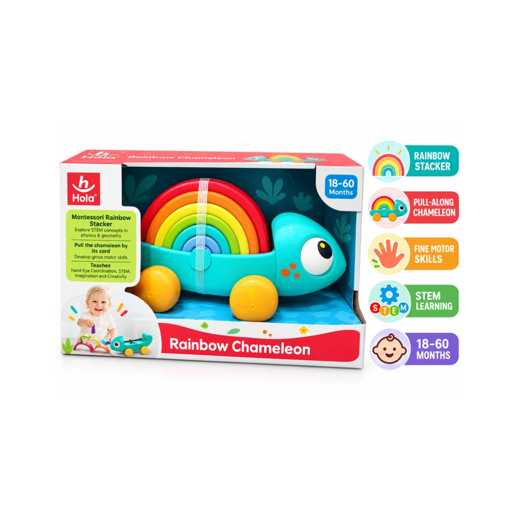 Hola Montessori Rainbow Chameleon Stacker Toy for Toddlers 18–60 Months