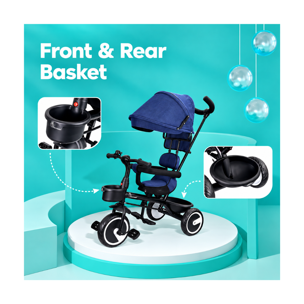 R For Rabbit Tiny Toes T30 Ace Tricycle For Kids With Adjustable Parental Control Denim Blue