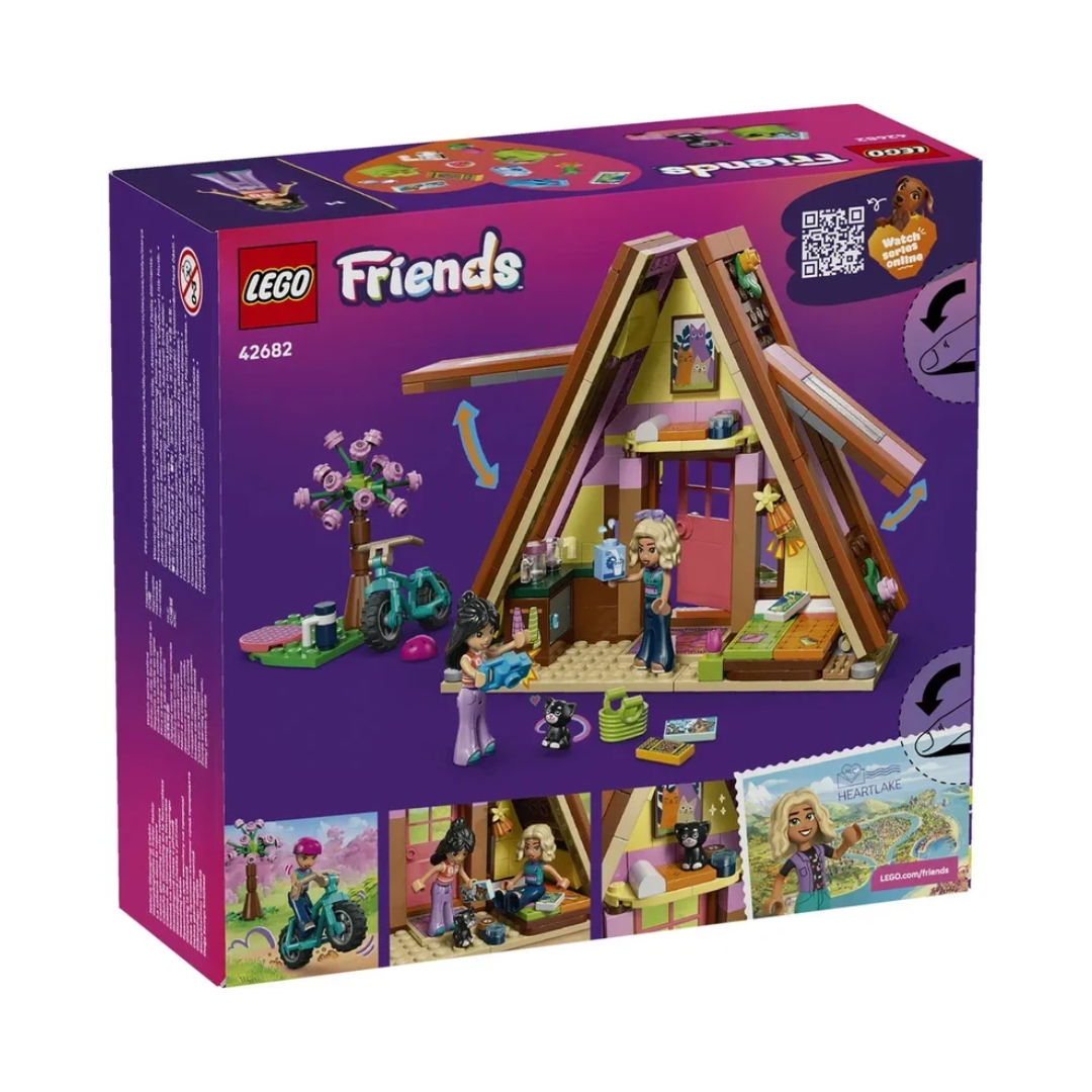 LEGO Friends Nature Glamping Cabin Building Set 42682, 295 Pieces, A-Frame Camping House with 2 Mini Dolls & Kitten – 6+ Years