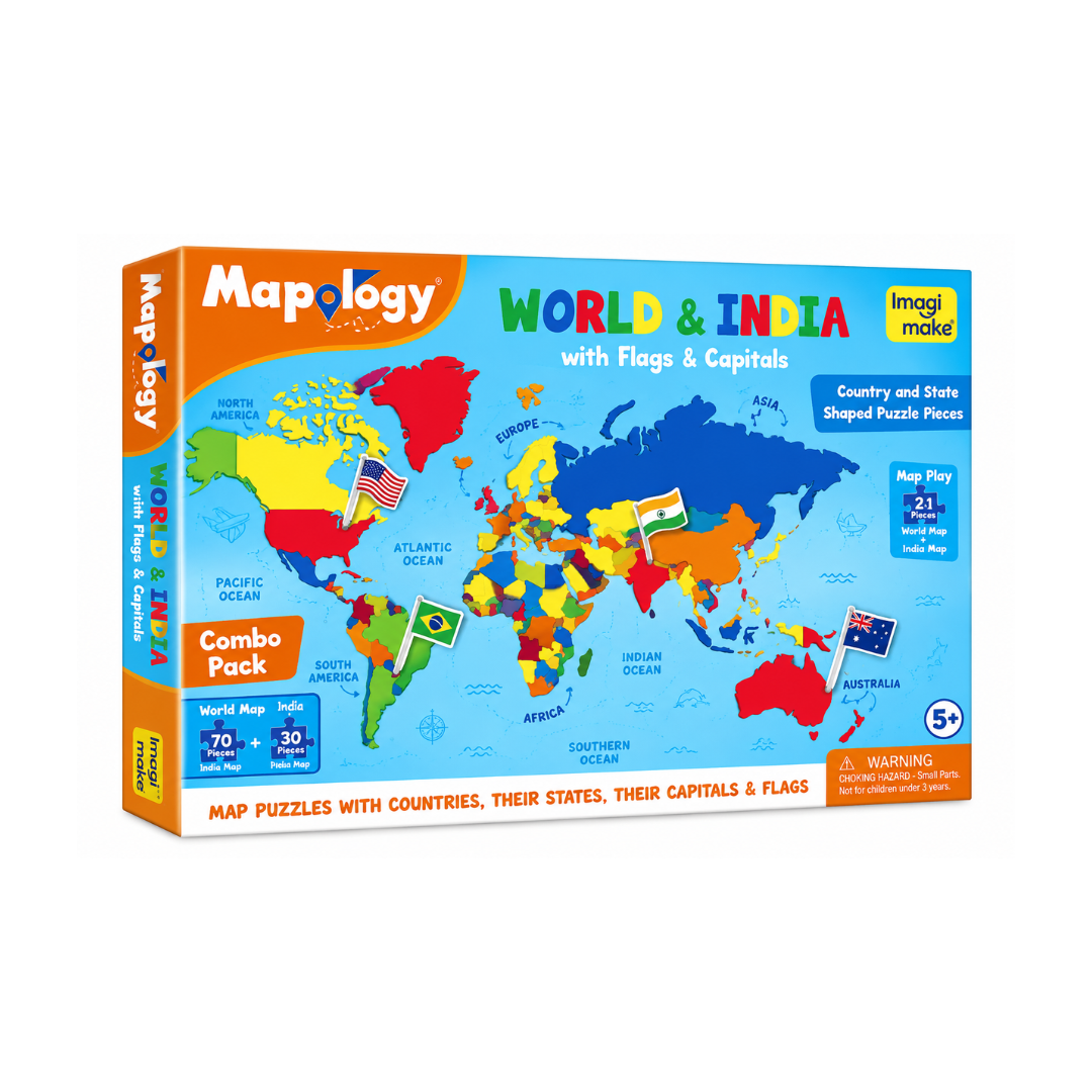 Imagimake Mapology India and World with Capitals and Flags of Country