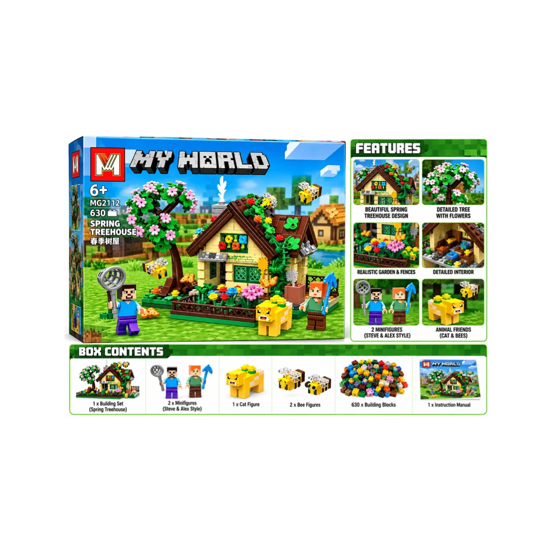 My World Spring Treehouse 630 Pcs Building Blocks Set – Creative House Construction Toy for Kids 6+