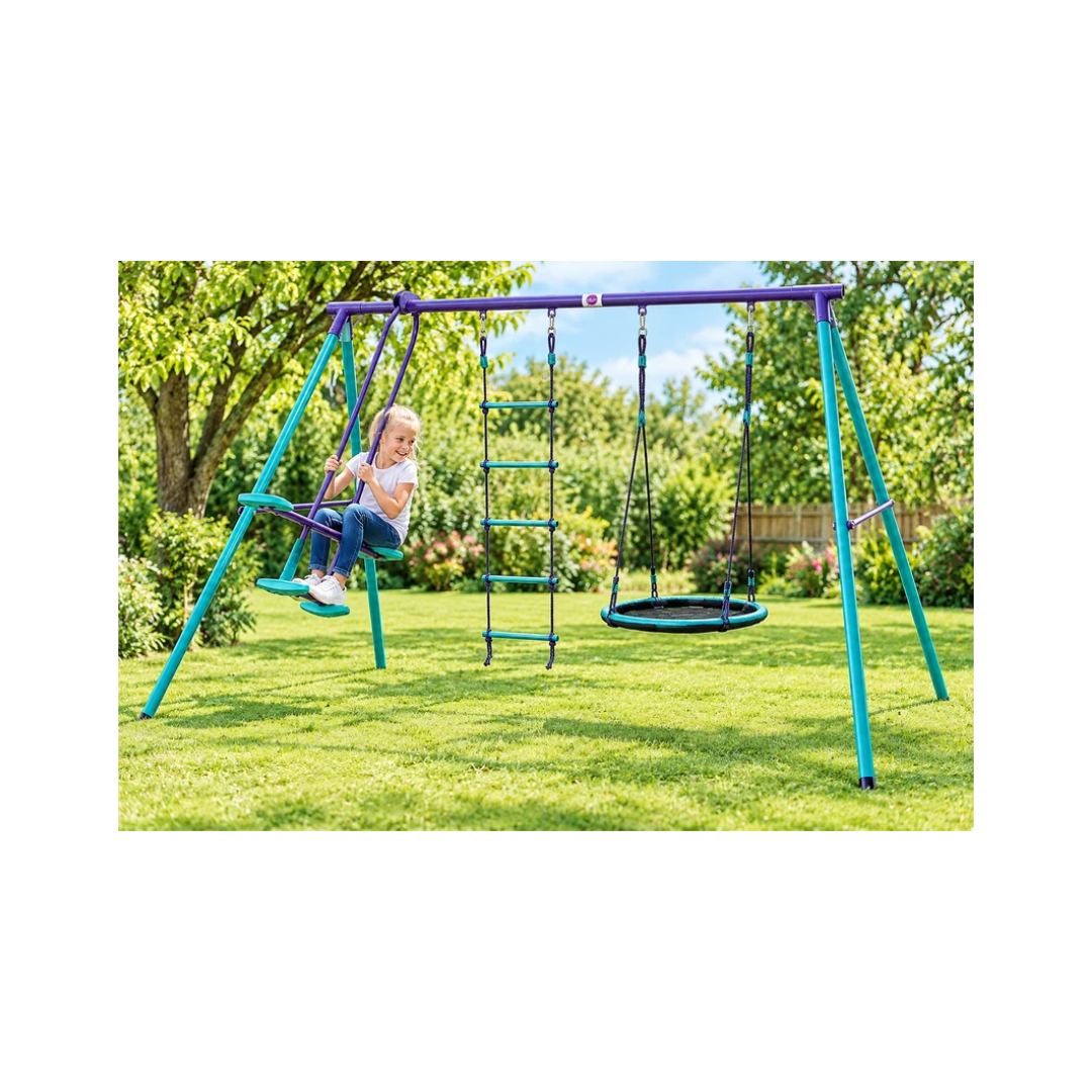 Plum Metal Multiplay Swing Set for Kids – Outdoor Playset with Swing, Rope Ladder & Glider, 50 kg Capacity