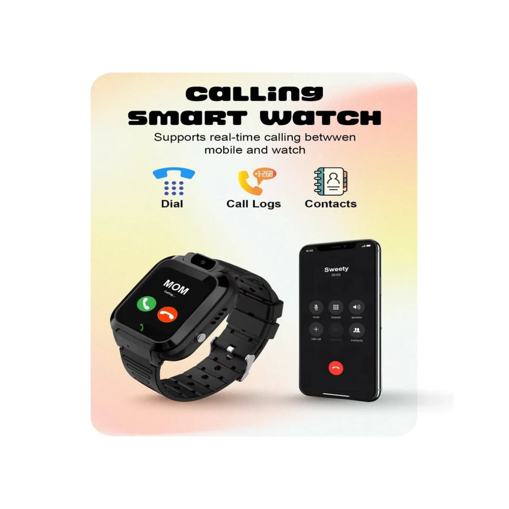 SPIKY BASILISK Kids Smartwatch with Voice Calling, LBS Location Tracking, HD Camera Black