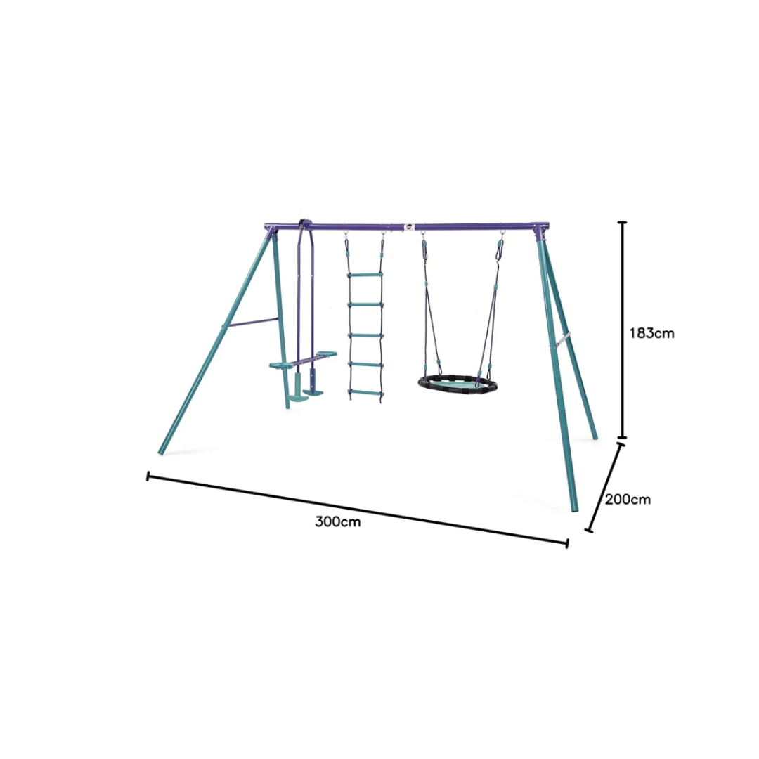 Plum Metal Multiplay Swing Set for Kids – Outdoor Playset with Swing, Rope Ladder & Glider, 50 kg Capacity