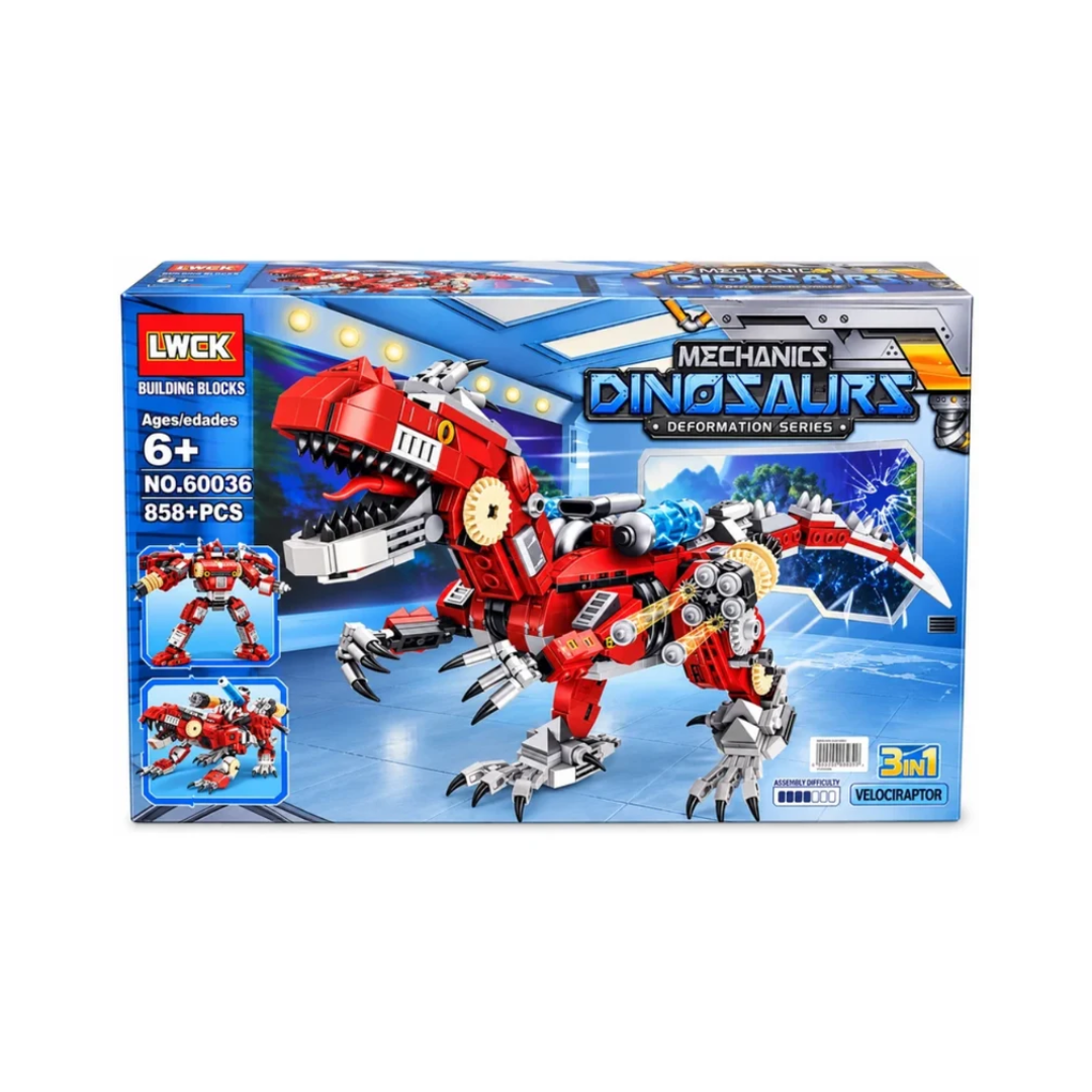 LWCK Mechanics Dinosaur Deformation 3-in-1 Velociraptor Building Blocks – 858+ PCS