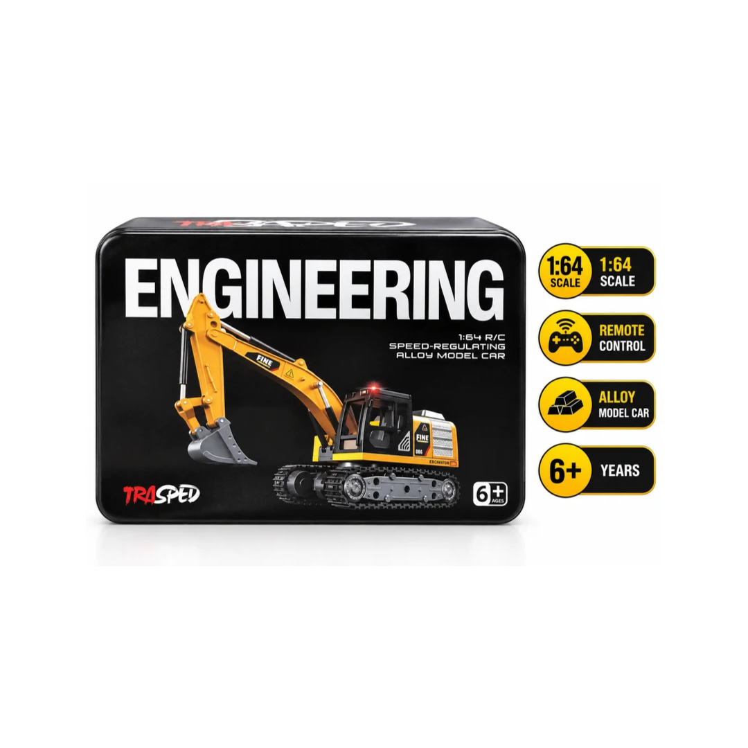 Engineering Remote Control Excavator Toy 1:64 Scale – Yellow Construction Truck, Alloy Model, 6+ Years