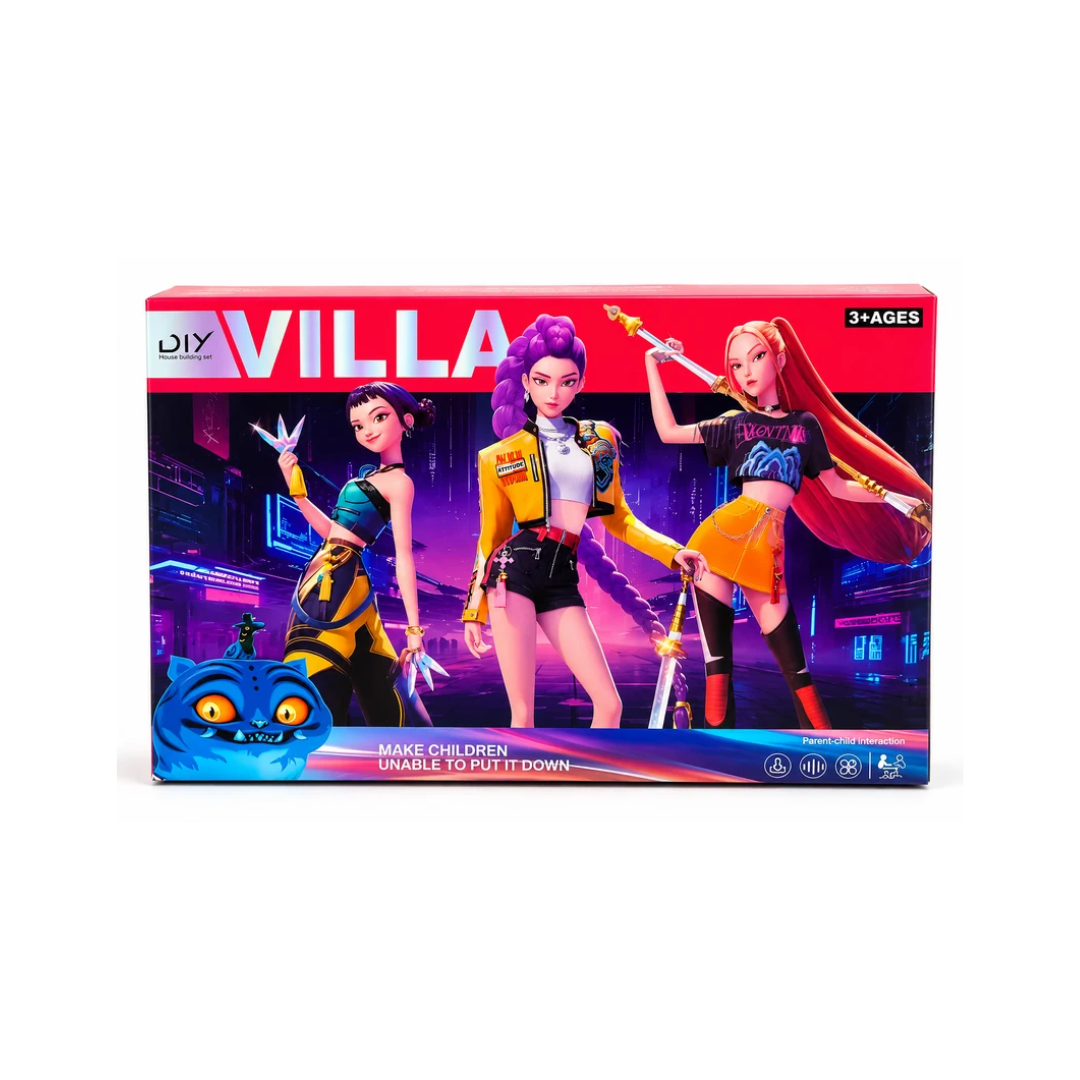 DIY Villa House Building Set – K-Pop Demon Hunters Inspired Construction Toy for Kids 3+ Years