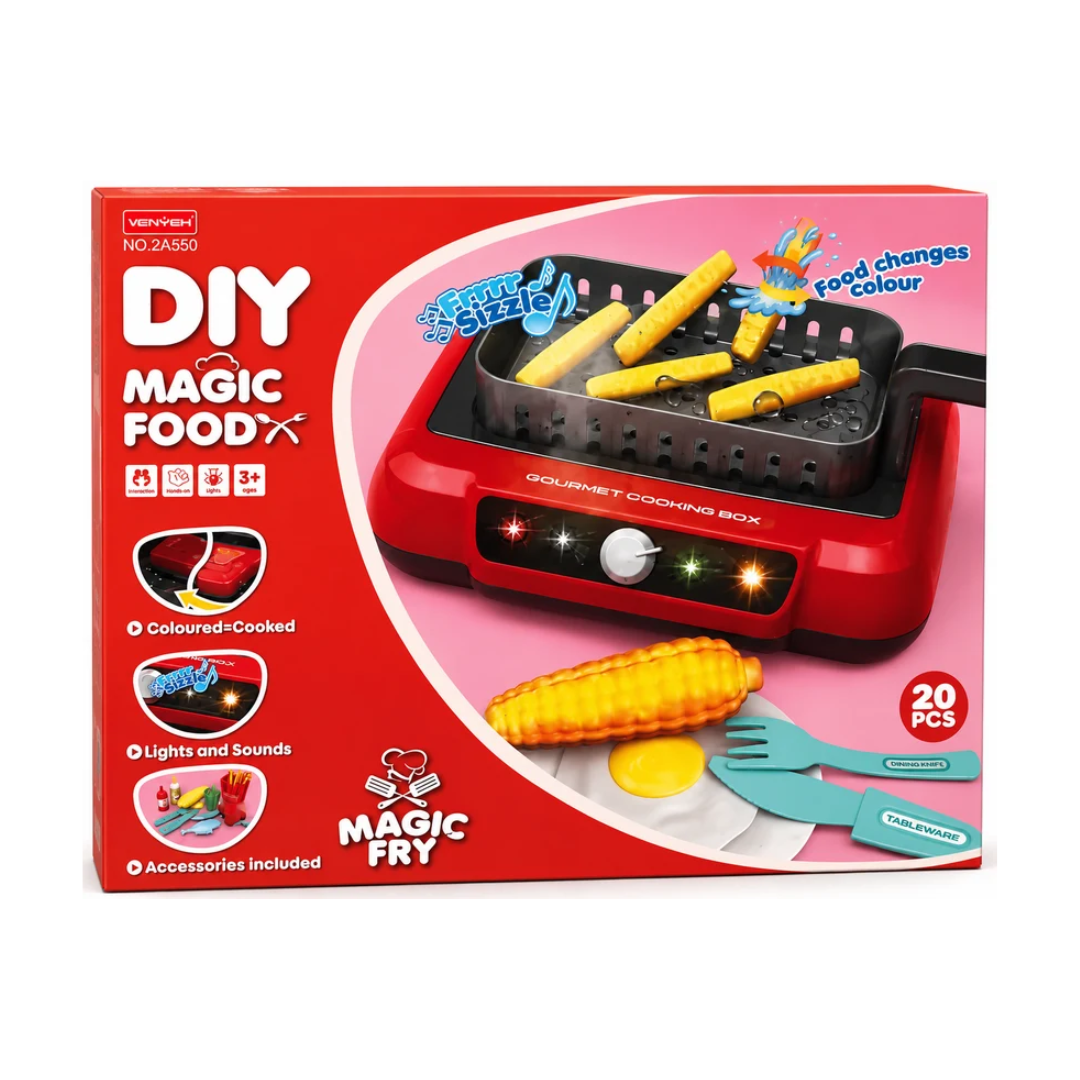 DIY Magic Food Gourmet Cooking Box – 20 Pcs Pretend Frying & Cooking Playset with Light & Sound